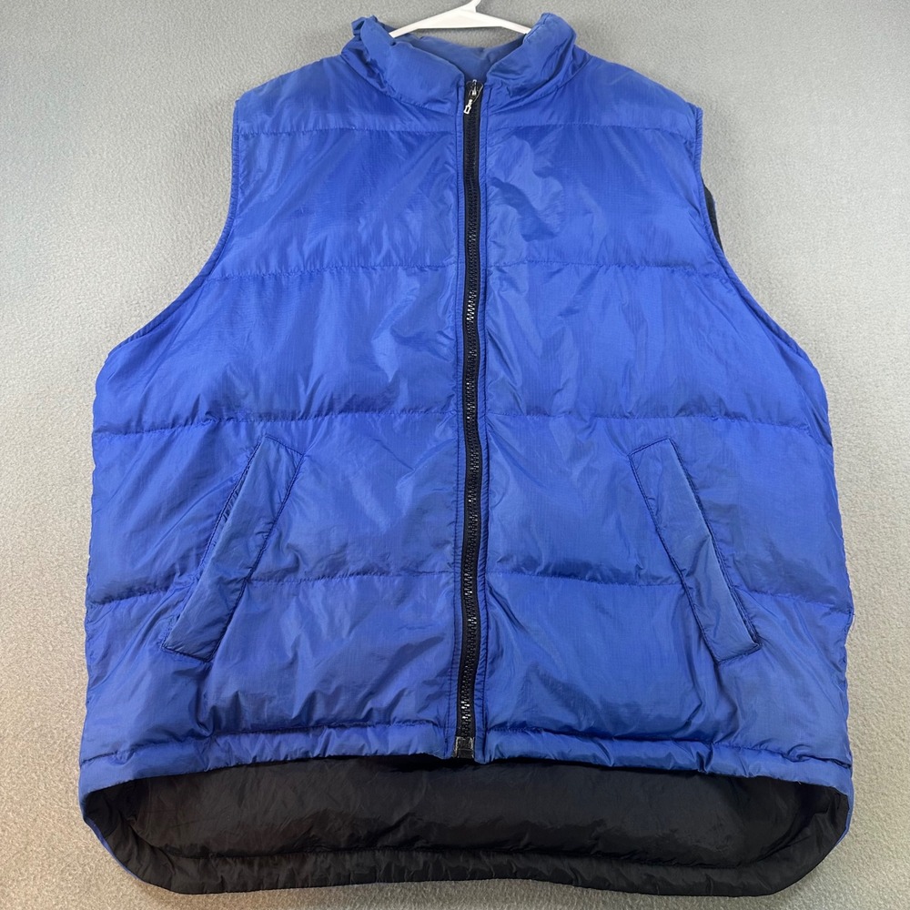 Vintage Eddie Bauer Mens Blue Goose Down Puffer Vest Ripstop Plaid Lining L